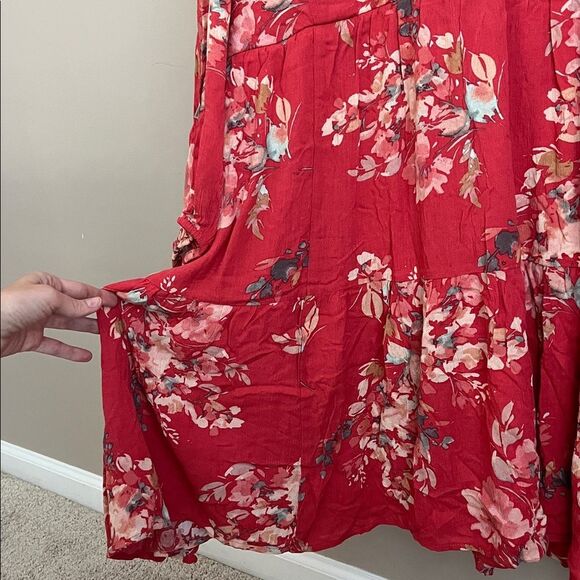 Torrid Crinkle Gauze Floral Red Voluminous Tiered Babydoll Dress Plus Size 6 NWT - Picture 7 of 13